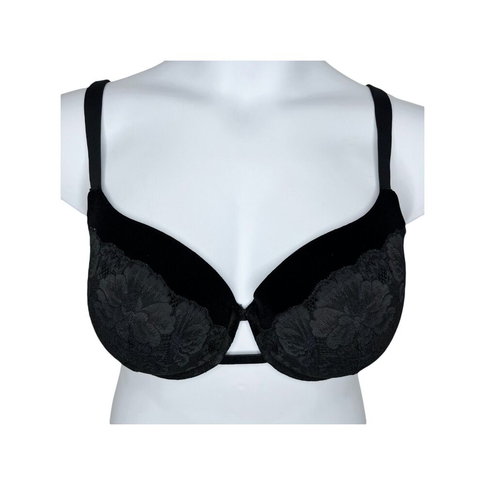 La Senza So Free Complete Coverage Bra sz 38DD * Black Velvet Lace Molded Cup